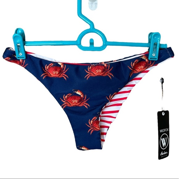 Wildfox Swim Brazilian Reversible Crabby Stripe Bikini Bottoms Size Small NWT - Picture 1 of 8
